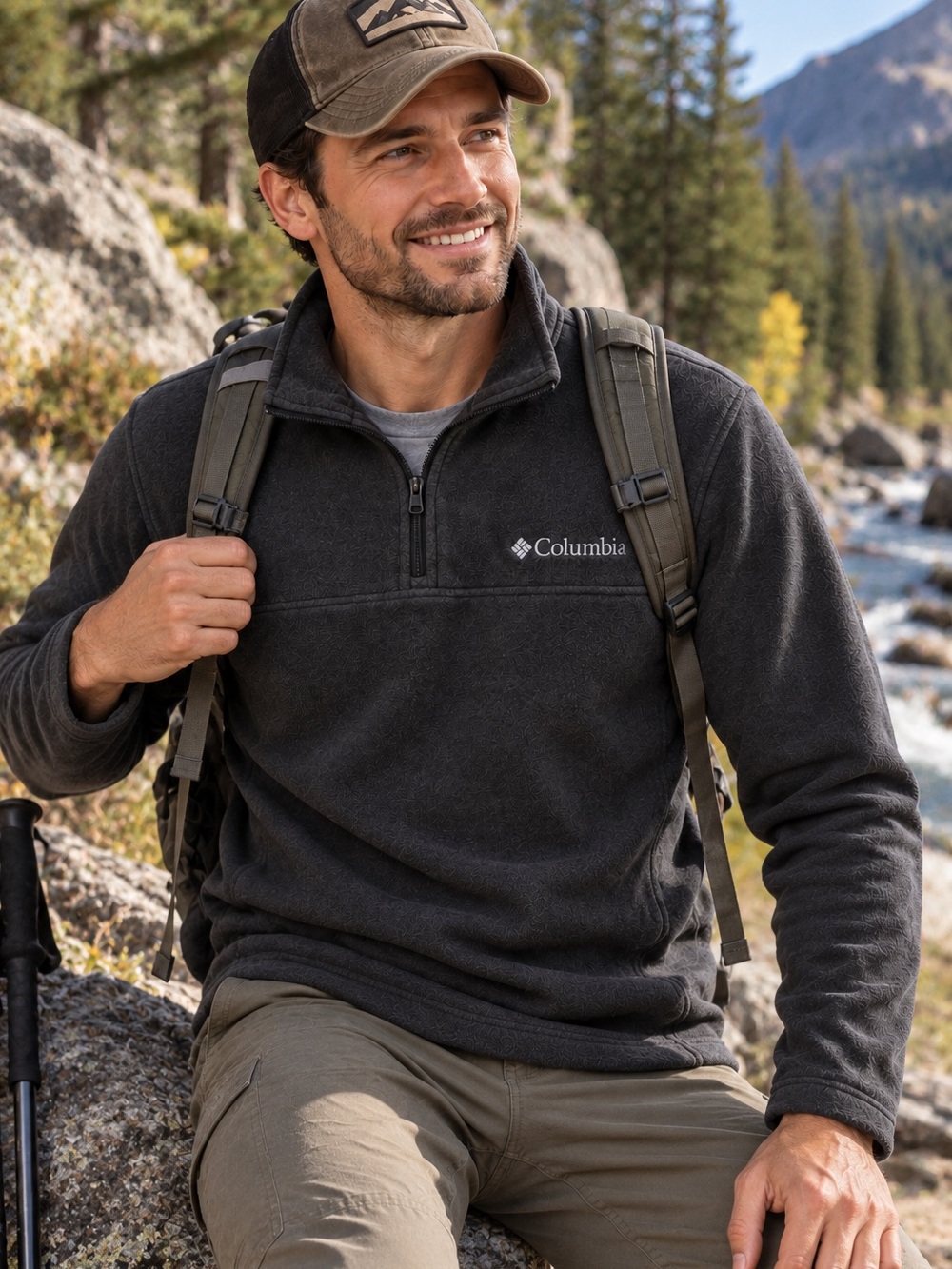 Columbia Steens Mountain Men’s Small Charcoal 1/4 Zip Fleece Pullover